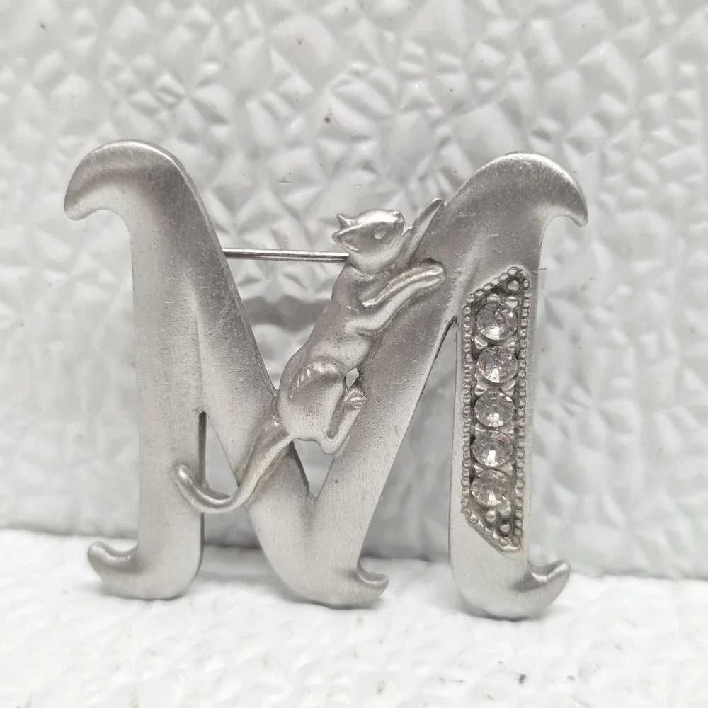 Jonette Jewelry Company Cat M Initial Pewter Pin Brooch